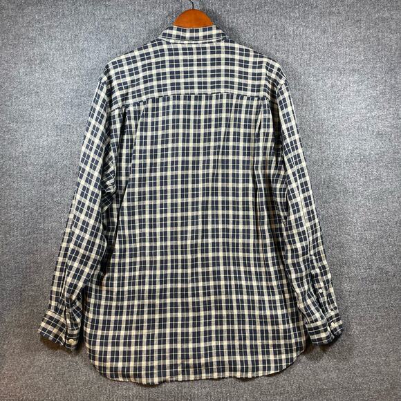 AKA Eddie Bauer Button Up Shirt Men's Large Blue Plaid Long Sleeve 100% Linen - Picture 9 of 10